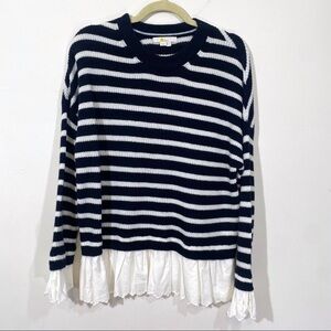 Boden Catherine Knit Woven Fluffy Sweater Navy Ivory Stripe 10
